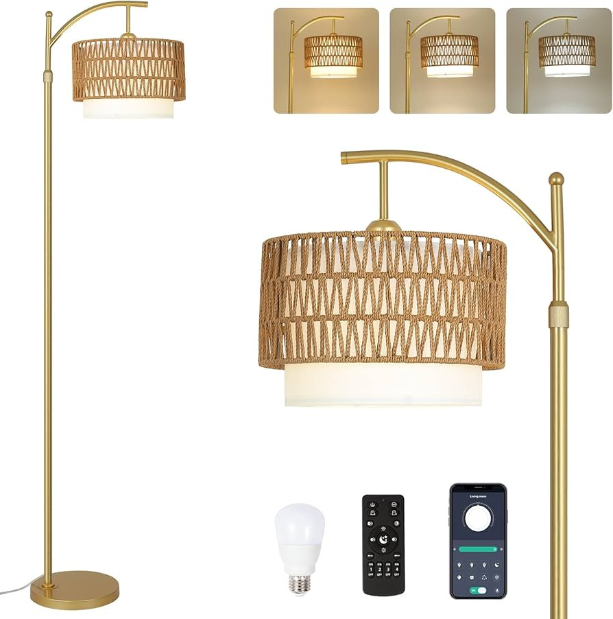 Gold Floor Lamps for Living Room with Remote & Dimmable LED Bulb, Modern Arc Floor Lamp with 3 Co... | Amazon (US)