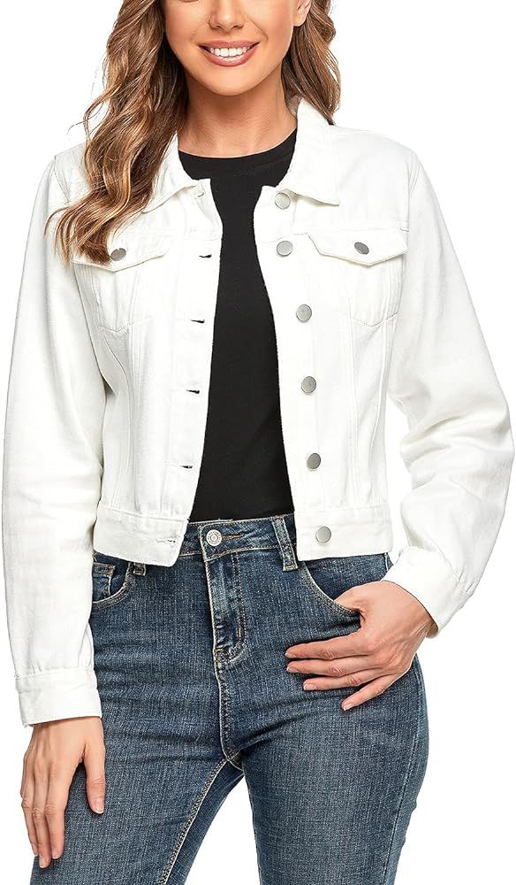 andy & natalie Women's Denim Jackets Oversize Long Sleeve Basic Button Down Jean Jacket with Pockets | Amazon (US)