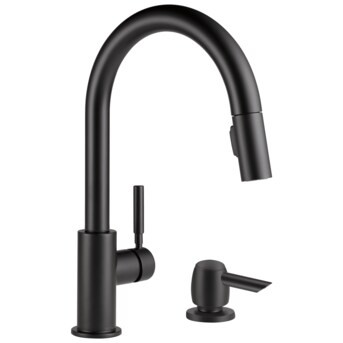 Delta Trask Matte Black Single Handle Pull-down Kitchen Faucet with Deck Plate and Soap Dispenser... | Lowe's