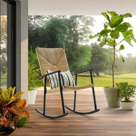 Ventura Outdoor Steel Rocking Chair Natural Rush Weave | Walmart (US)