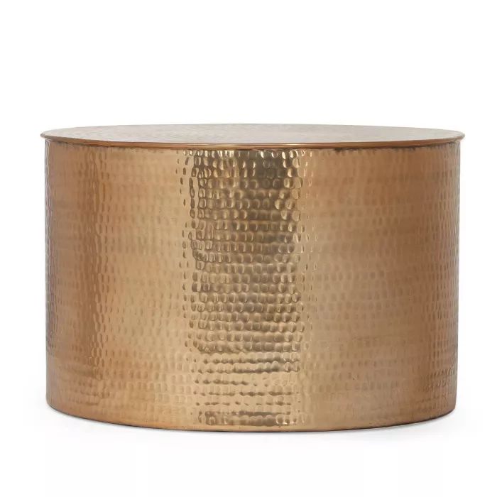Yantic Modern Handcrafted Aluminum Drum Coffee Table Brass - Christopher Knight Home | Target