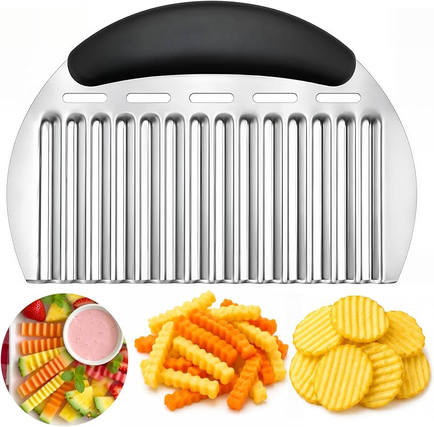 JAYVAR Large Crinkle Cutter French Fry Cutter, Stainless Steel Wavy Slicer | Amazon (US)