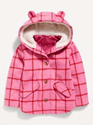 Plaid Button-Front Critter Hooded Coat for Toddler Girls | Old Navy (US)