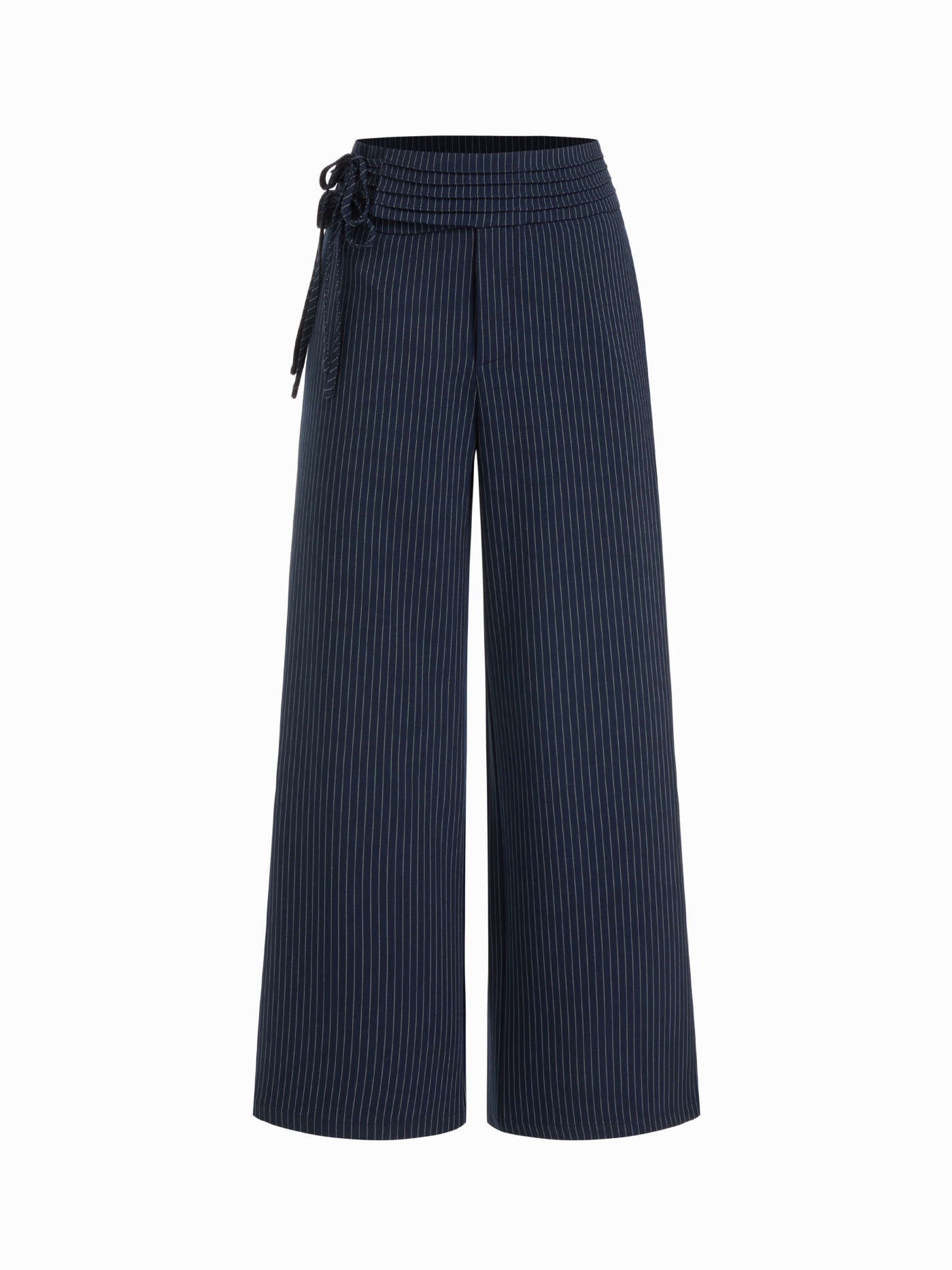 Low Rise Striped Tie Side Ruched Straight Leg Trousers | Cider