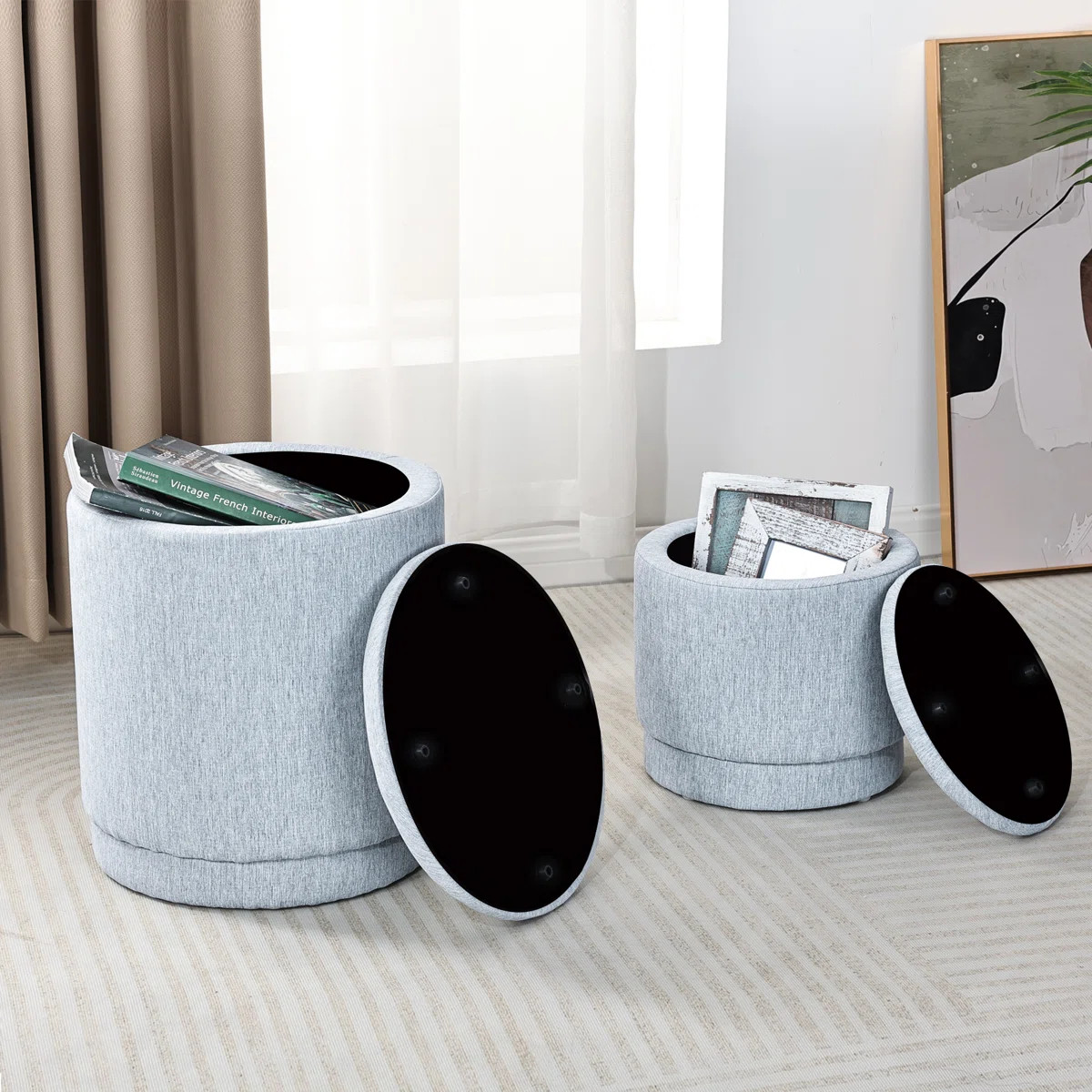Compare Similar ItemsSet of 2 Round Fabric Storage Ottoman Footstool$66.99  was$79.99 (14)Rated 4... | Wayfair North America