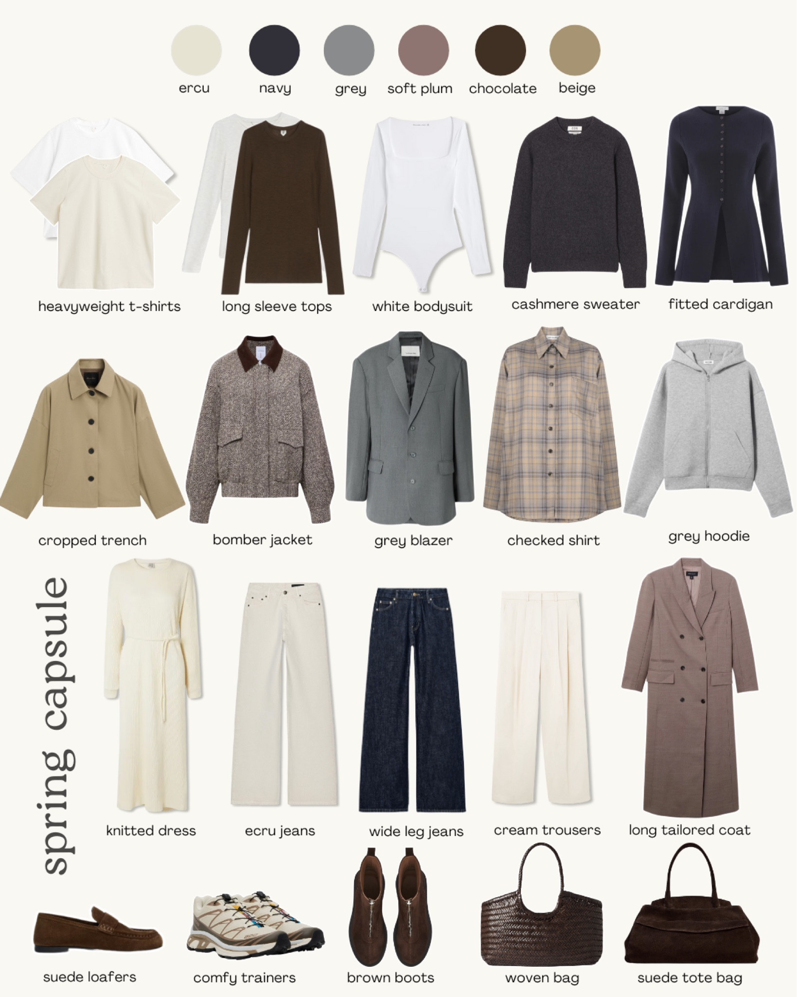 Spring capsule wardrobe, capsule wardrobe spring 2025 - transitional winter to spring layers - bomber jacket - jeans - trench coats - fitted cardigan - grey hoodie - work-friendly outfits - wardrobe essentials - wardrobe staples - basics #spring #capsulewardrobe 

#LTKspring #LTKuk #LTKFashionMonth
