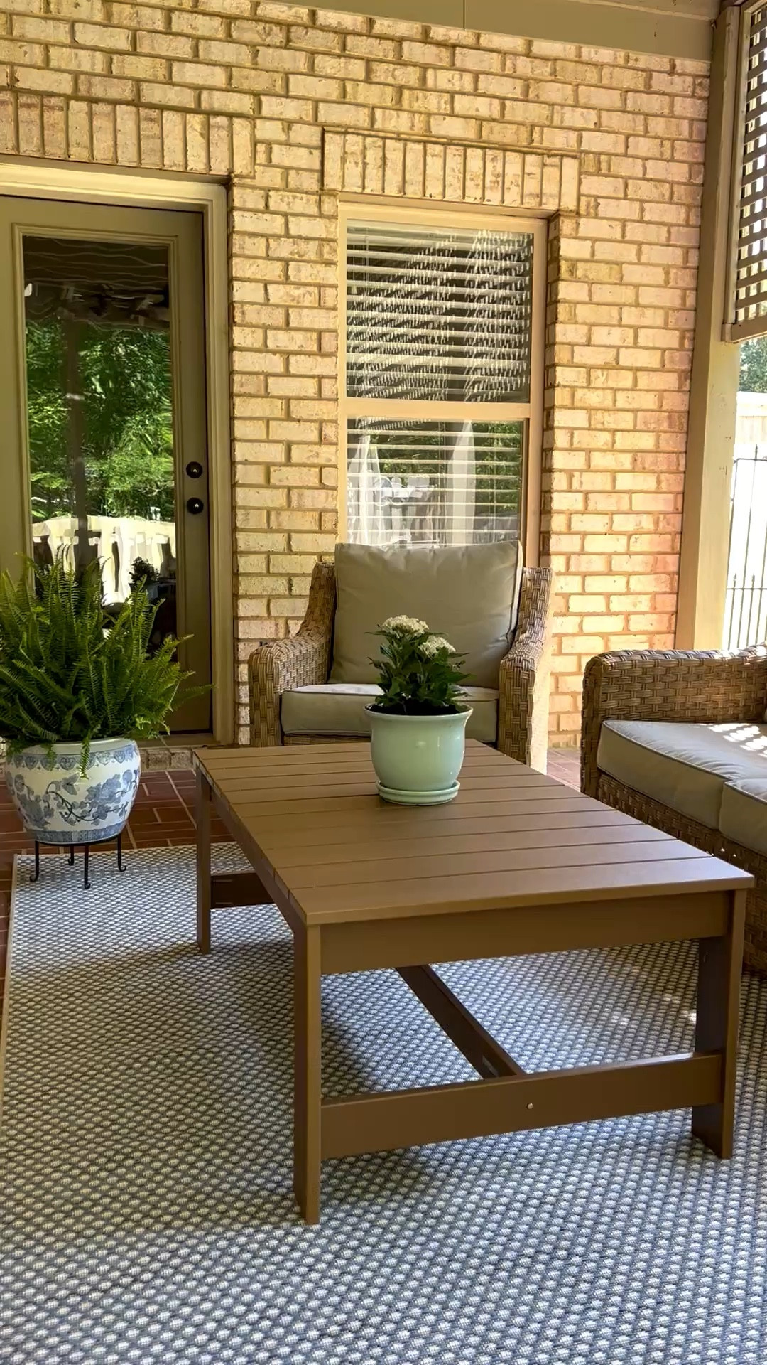 Outdoor patio furniture outdoor sofa outdoor living outdoor coffee table blue and white planter swivel chair 

#LTKHome