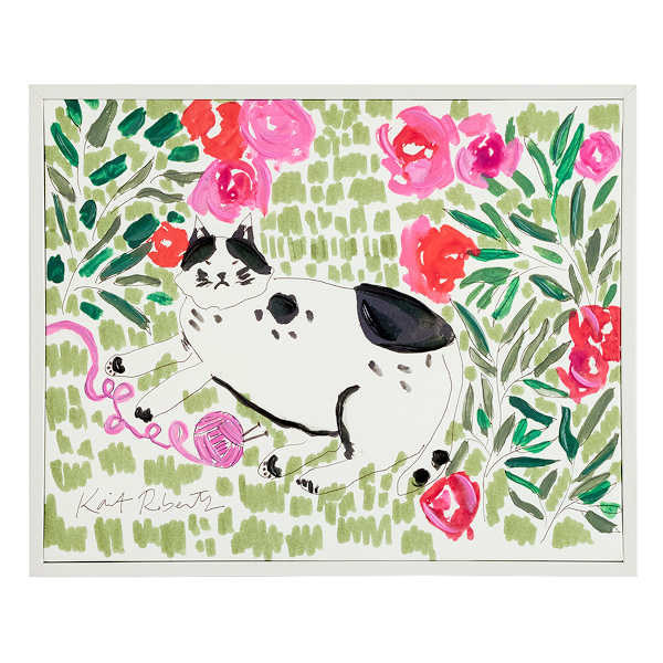 Hand Painted Floral Cat Framed Wall Art By Kait Roberts, Plastic | At Home