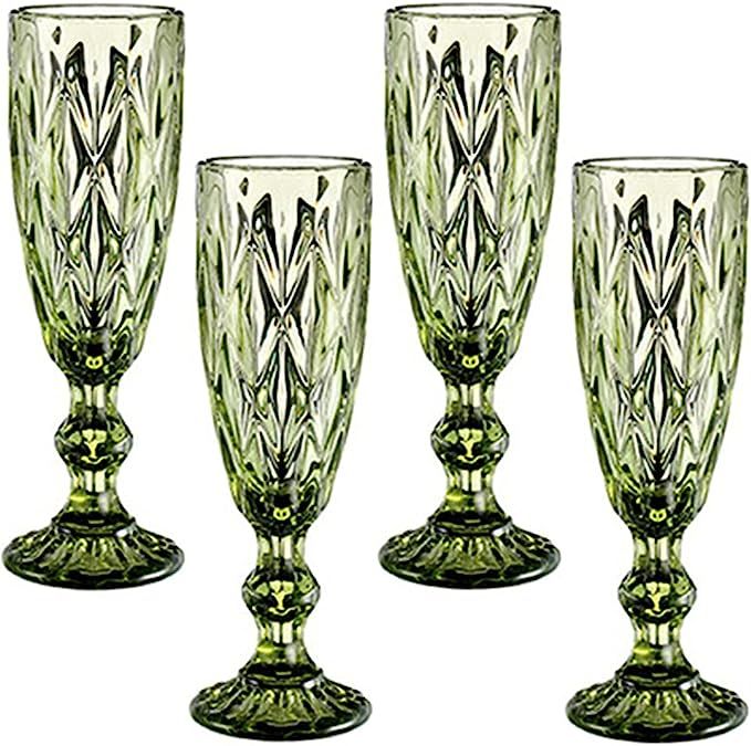Champagne Flutes Set of 4 for Wedding Party Anniversary Christmas Birthday 5oz Vintage Pattern Em... | Amazon (US)
