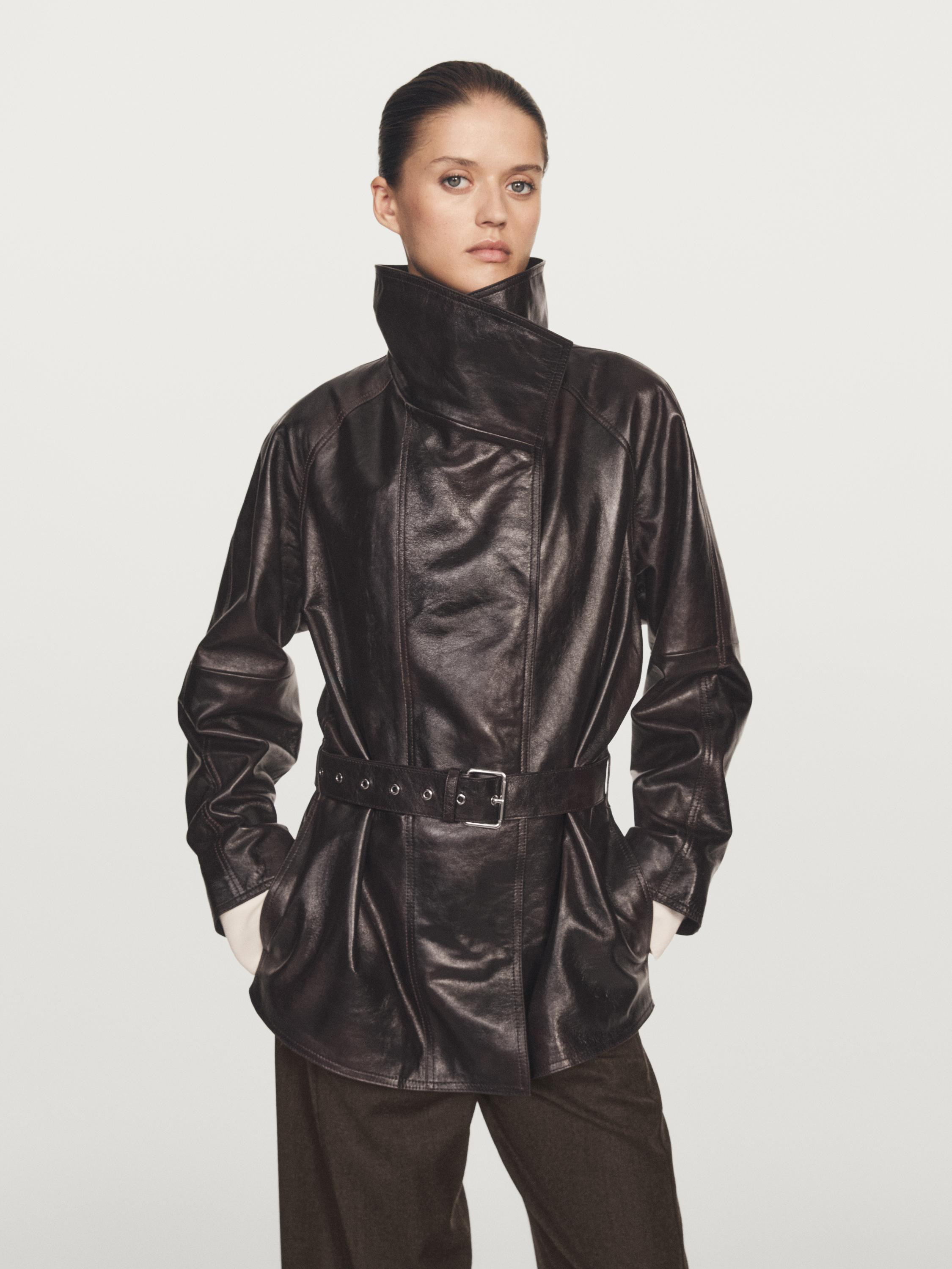 Nappa leather jacket with belt | Massimo Dutti UK