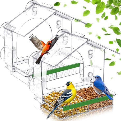 Window Bird Feeder for Outdoors, Clear Bird Feeders with 5 Extra Strong Suction Cups, Sturdy and Durable Bird House for Window Viewing Outside, Garden Decor Gifts for Bird Lover, 2 Pack | Amazon (US)