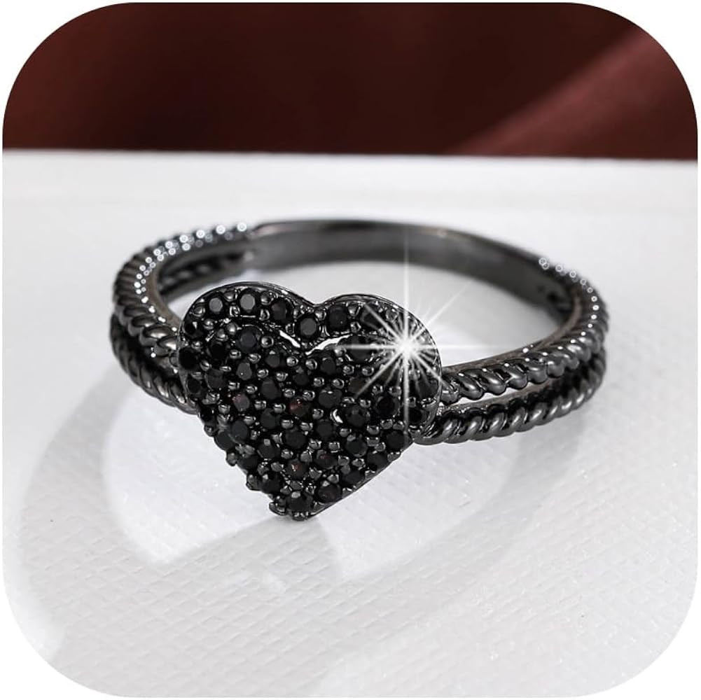 Black Rings Heart Cubic Zirconia Rings Love Ring Summer Accessories For Party Anniversary Birthda... | Amazon (CA)