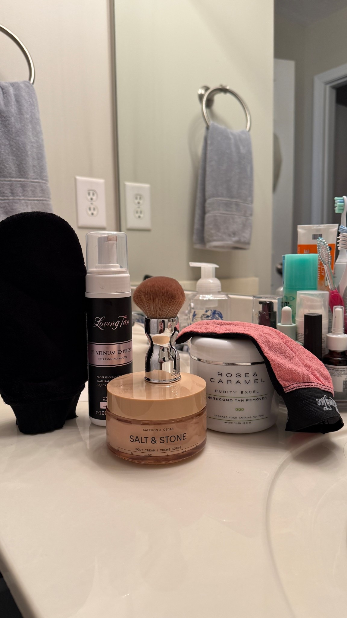 It’s cold outside and I can’t be in the sun, but I won’t be pasty looking. Here are my secrets to a natural looking tan.
-Exfoliate
-Moisturize
-Use Loving Tan with a brush and mitt for best coverage. 

#LTKOver40 #LTKBeauty