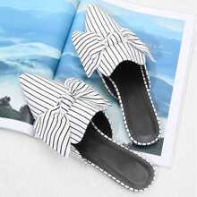 Bow Tie Striped Flat Mules | SHEIN