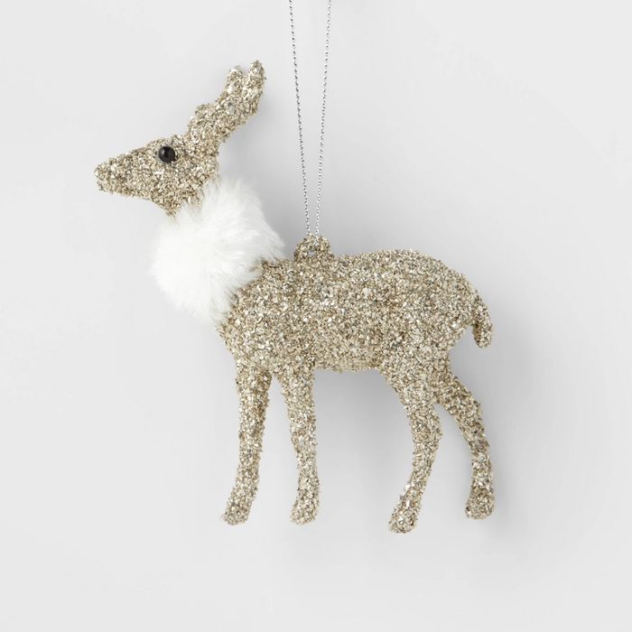 Glitter Deer with Fur Scarf Christmas Tree Ornament Silver - Wondershop™ | Target
