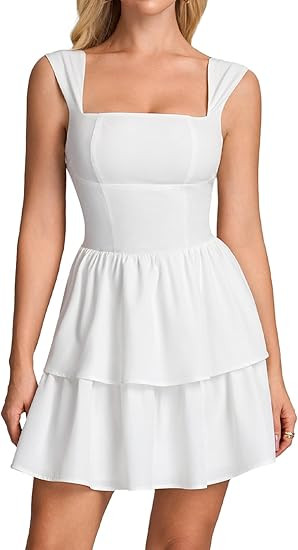 Parthea Floral Square Neck Graduation Mini Dress Tiered Ruffle A Line Tie Bow Party Short Dresses... | Amazon (US)