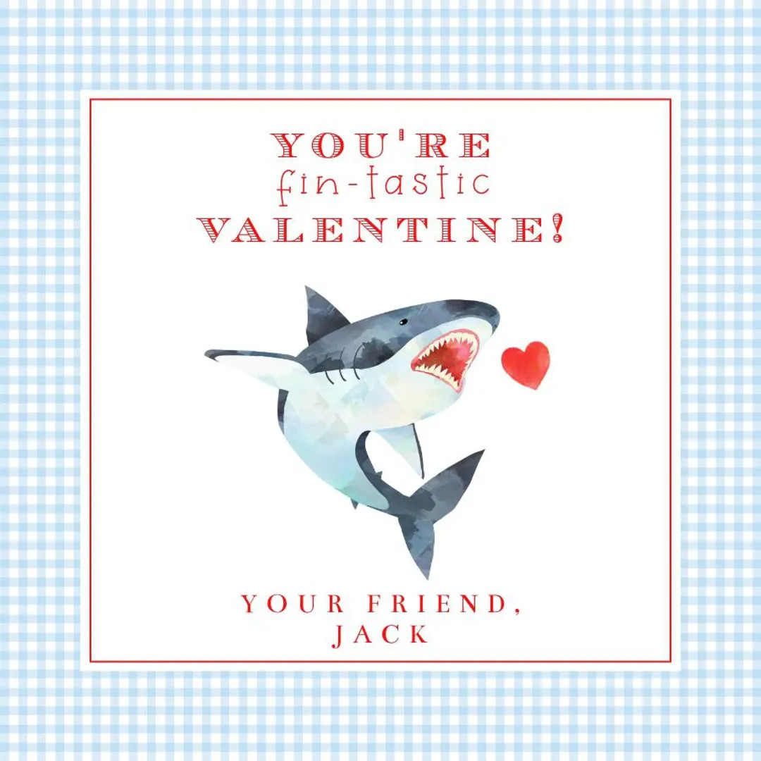 Printable Valentines Shark Gift Tag - You're Fin-tastic, Valentine! - Preppy, Grandmillenial - In... | Etsy (US)