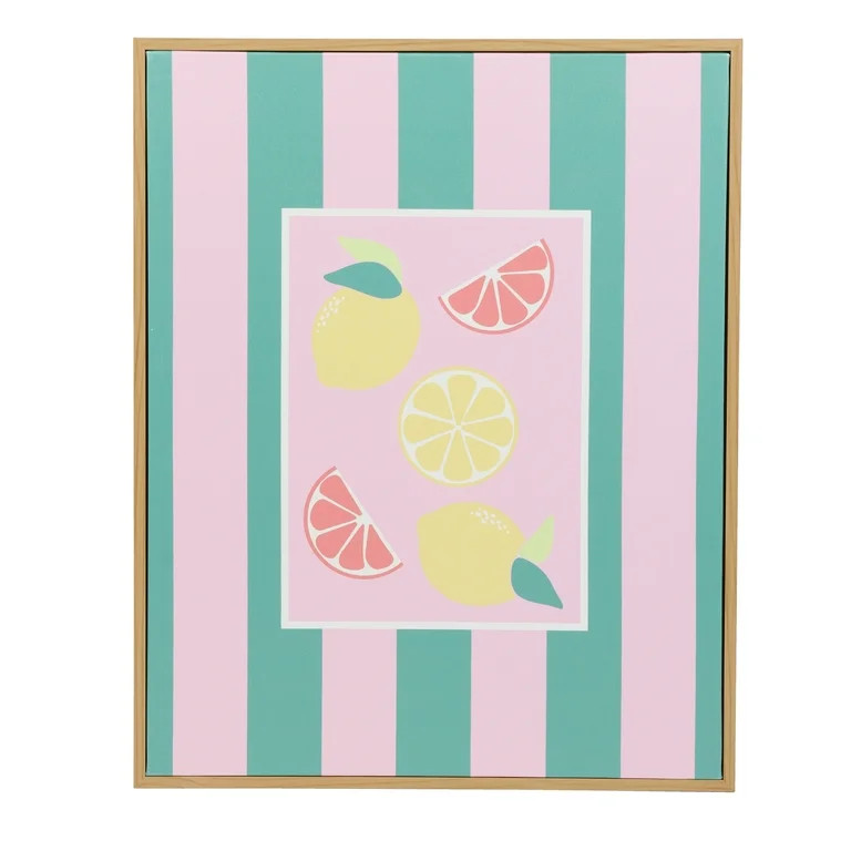 Mainstays Pink and Green Stripped Canvas Wall Art with Fruit | Walmart (US)