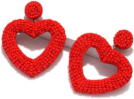 Valentine's Day Earrings for Women Red Pink Beaded Heart Earrings Concersation Heart Drop Dangle ... | Amazon (US)