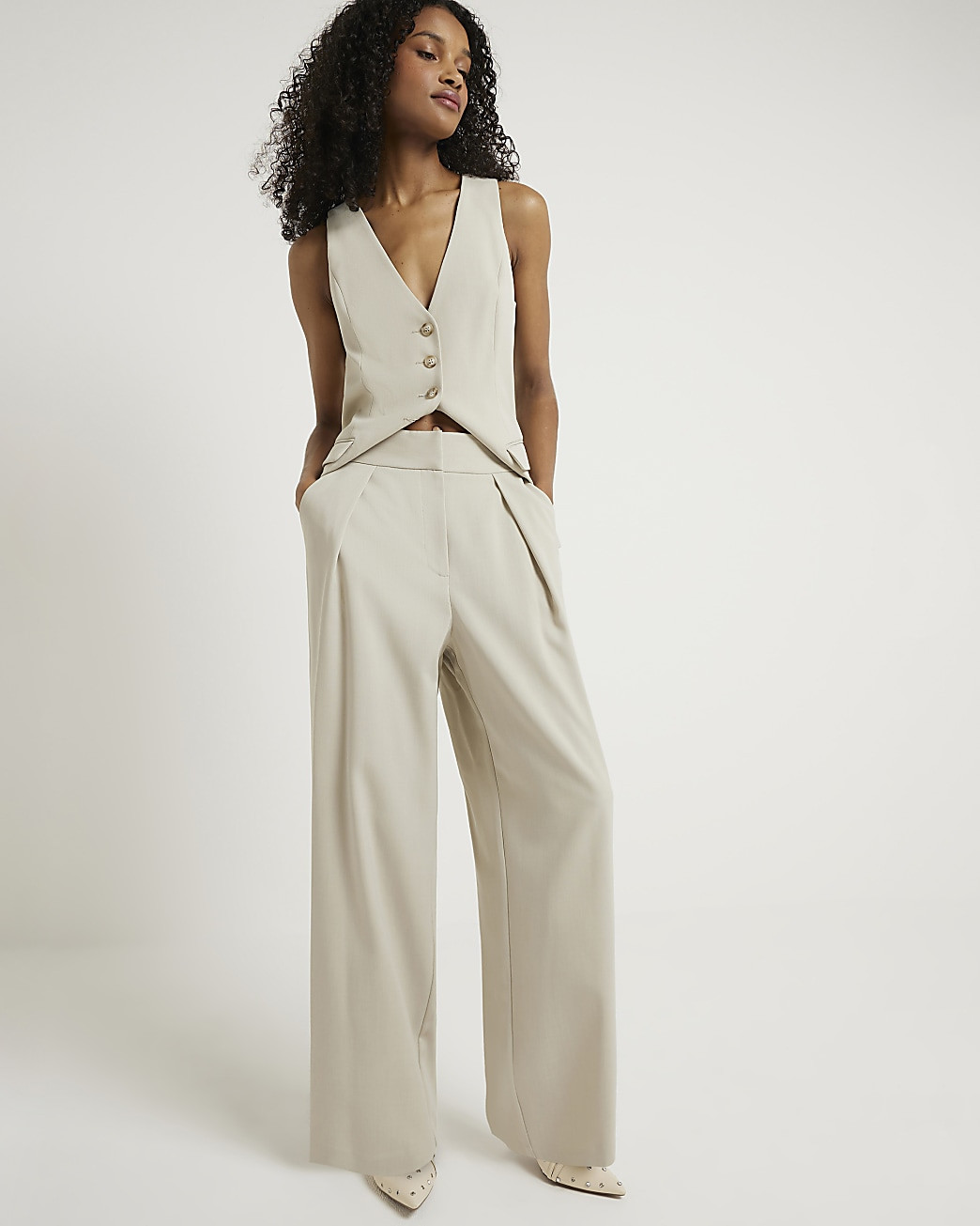 Green wide leg pleated trousers | River Island (UK & IE)