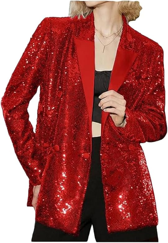 Women's Double Breasted Sequins Blazer Notch Lapel Loose Style Jacket with Long Sleeves Prom Coat | Amazon (US)