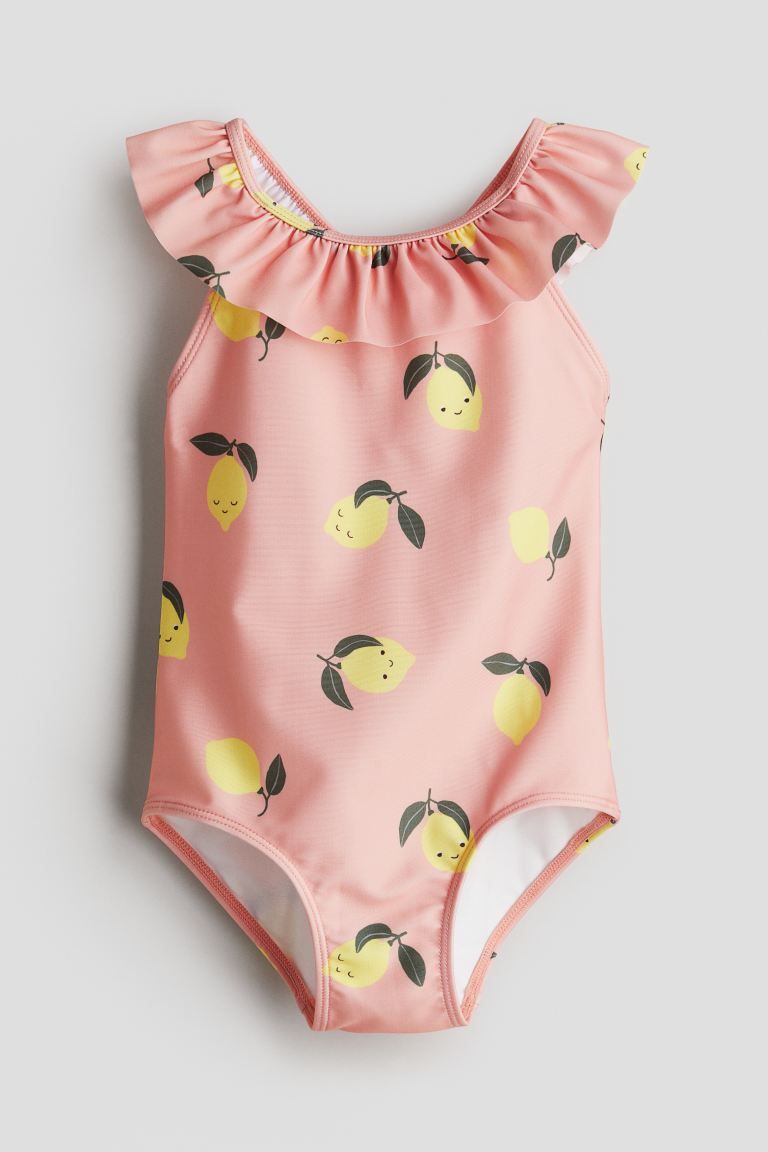Flounce-trimmed Swimsuit - Light pink/lemons - Kids | H&M US | H&M (US + CA)