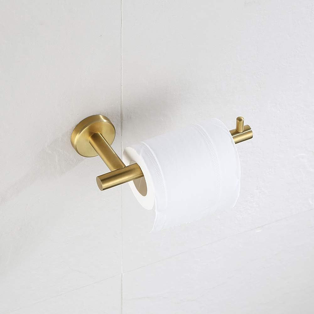 JQK Gold Toilet Paper Holder, 5 Inch Tissue Paper Dispenser, 304 Stainless Steel Wall Mount, Brus... | Amazon (US)