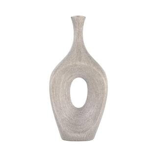 19 in. Silver Stoneware Beaded Open Cut Oval Decorative Vase | The Home Depot