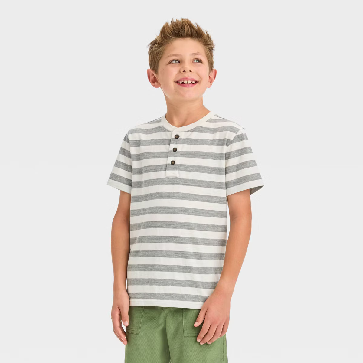 Boys' Short Sleeve Striped Henley Shirt - Cat & Jack™ | Target