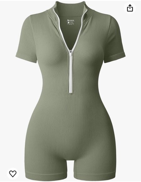 Amazon find OQQ Women Rompers Ribbed Short Sleeve Zip Front Stretch Tummy Control Yoga Workout Rompers

#LTKSeasonal #LTKFindsUnder50