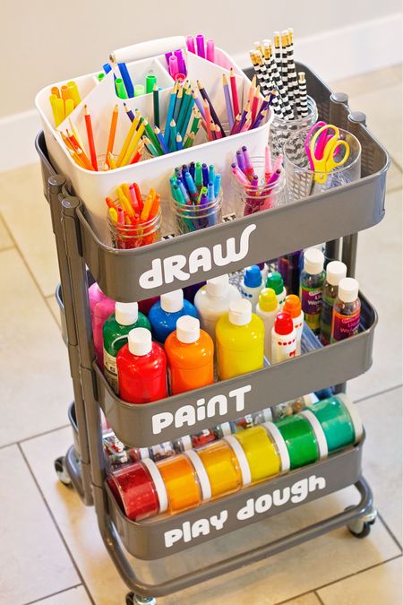 This is the perfect set up for a kids summer art cart. Kids art supplies can really take over easily but it’s really nice to have everything in one spot! Leaving everything open ended gives kids the invitation to be creative!

#LTKfamily #LTKkids #LTKSeasonal