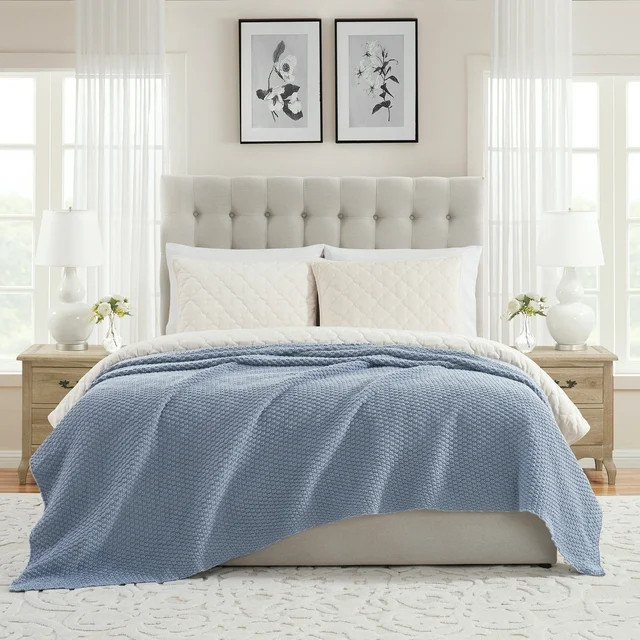 My Texas House Harper Blue Acrylic Chunky Sweater Knit Oversize Bed Blanket - Walmart.com | Walmart (US)