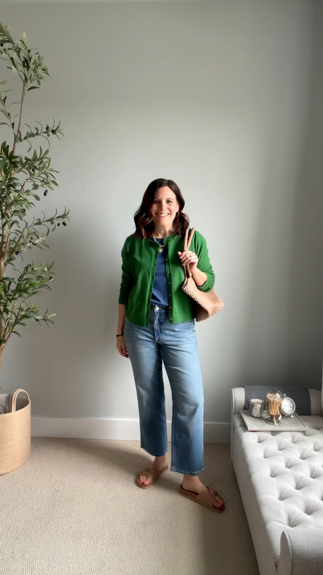 Felt cute in today’s errands outfit thanks to this color combo of blue and green. I’m still trying white jeans and have tried about 10 pairs right now. These curvy midrise jeans fit true to size. This tee and cardigan color is sold out, similar options are linked. 

#LTKSaleAlert #LTKOver40 #LTKMidsize