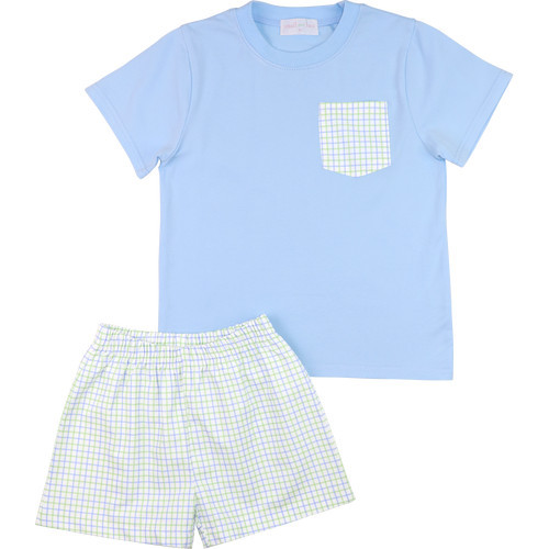 Blue And Green Windowpane Short Set | Cecil and Lou