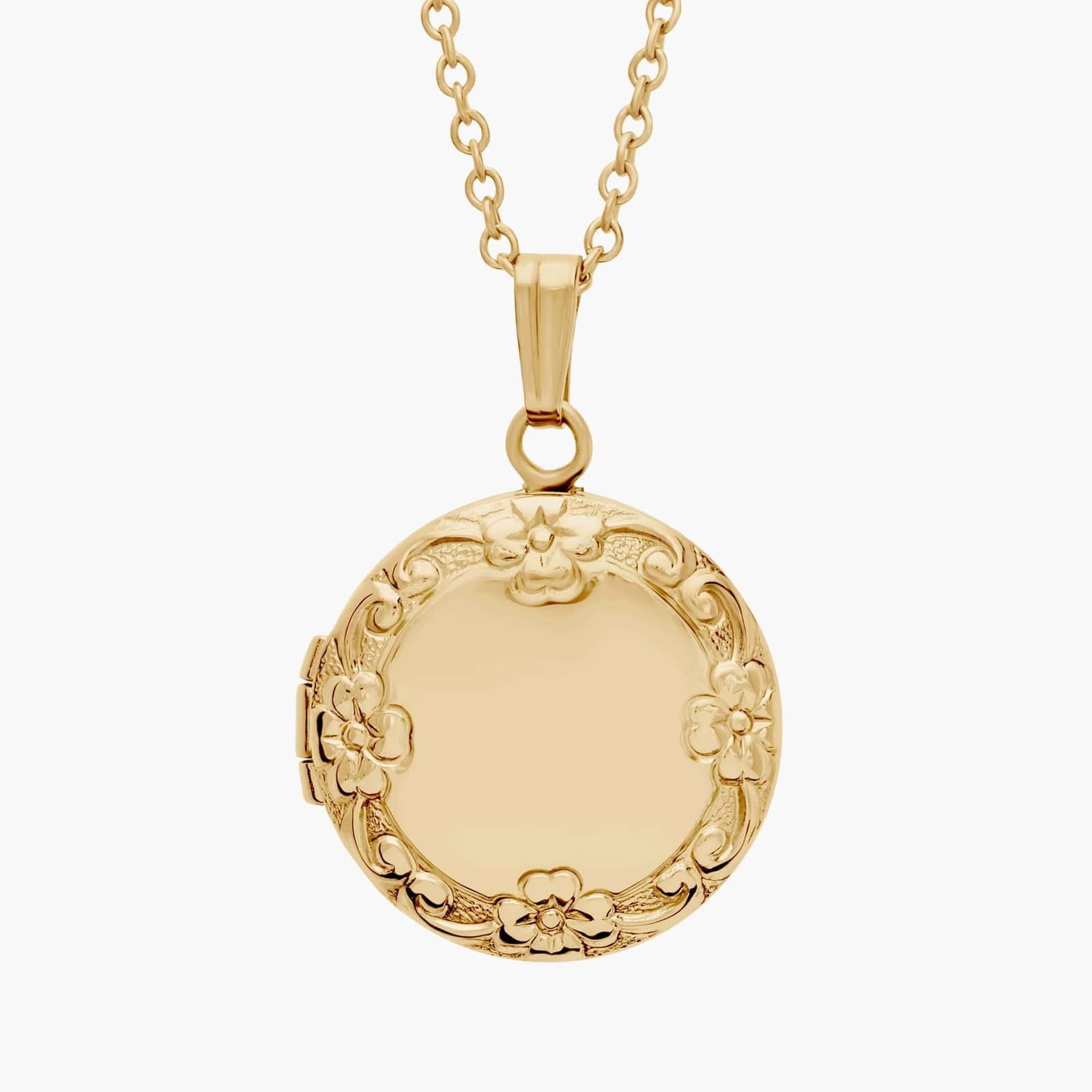 18" Petite Round Floral Locket in 14k Yellow Gold | Blue Nile