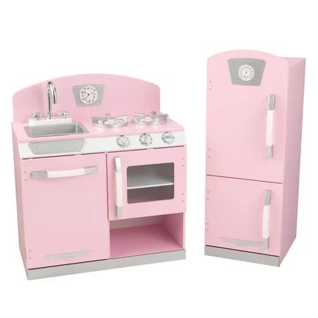 KidKraft Retro Play Kitchen & Refrigerator Playset - Pink | Walmart (US)