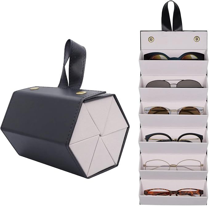 SMARTTOP Travel Sunglass Organizer Case- 5 6 Slot PU Sunglass Travel Case Multiple Portable Eyegl... | Amazon (US)