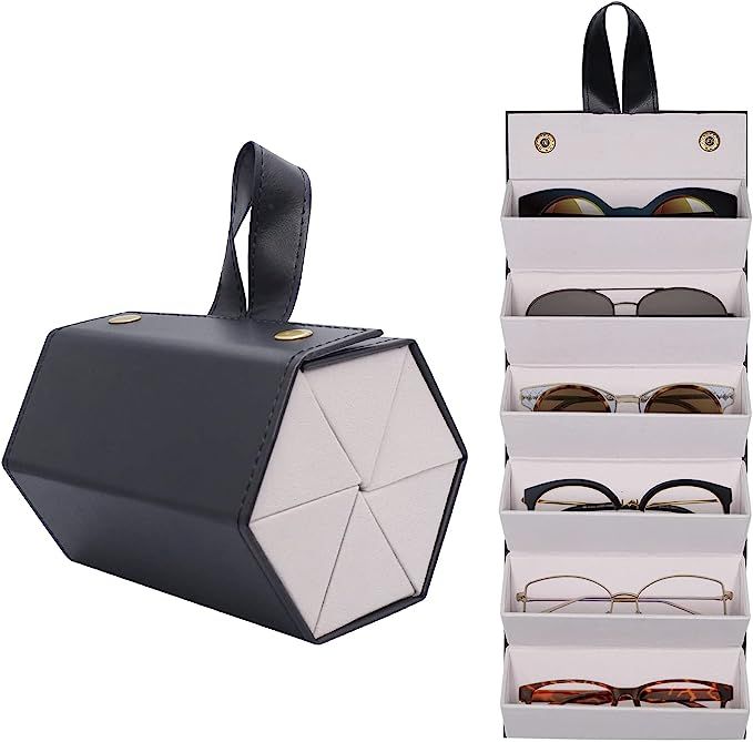SMARTTOP Travel Sunglass Organizer Case- 5 6 Slot PU Sunglass Travel Case Multiple Portable Eyegl... | Amazon (US)