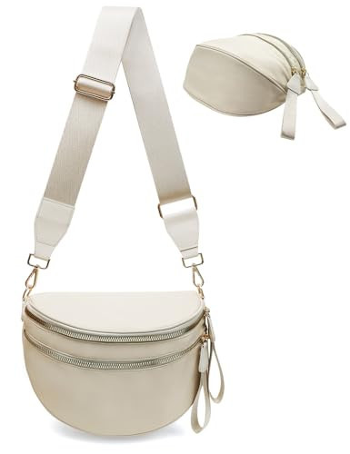 Bum Bags for Women Nylon Crossbody, Spacious Fanny Packs Belt Bag Large Sling Bag with Adjustable Strap (Beige) | Amazon (US)