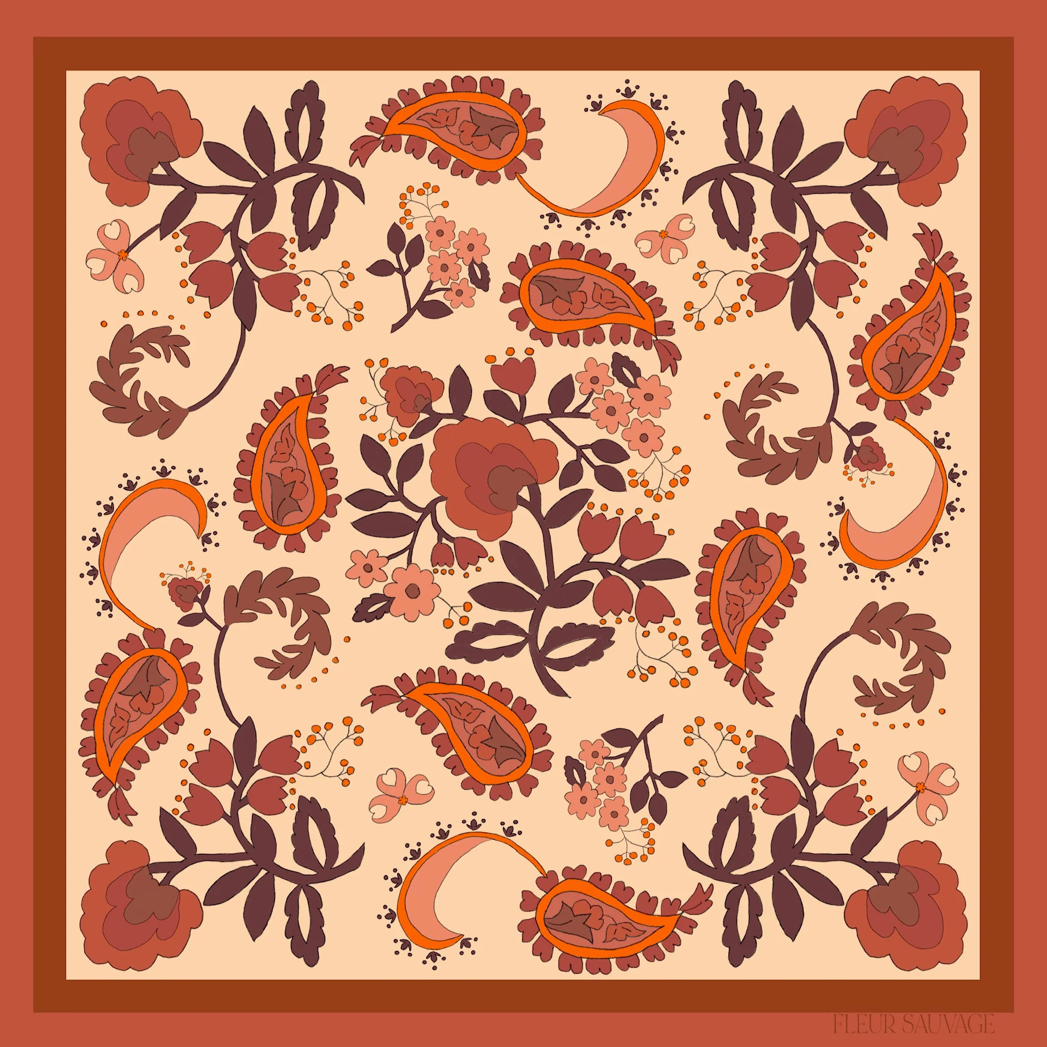 Pumpkin Paisley Scarf 50 | Fleur Sauvage Design