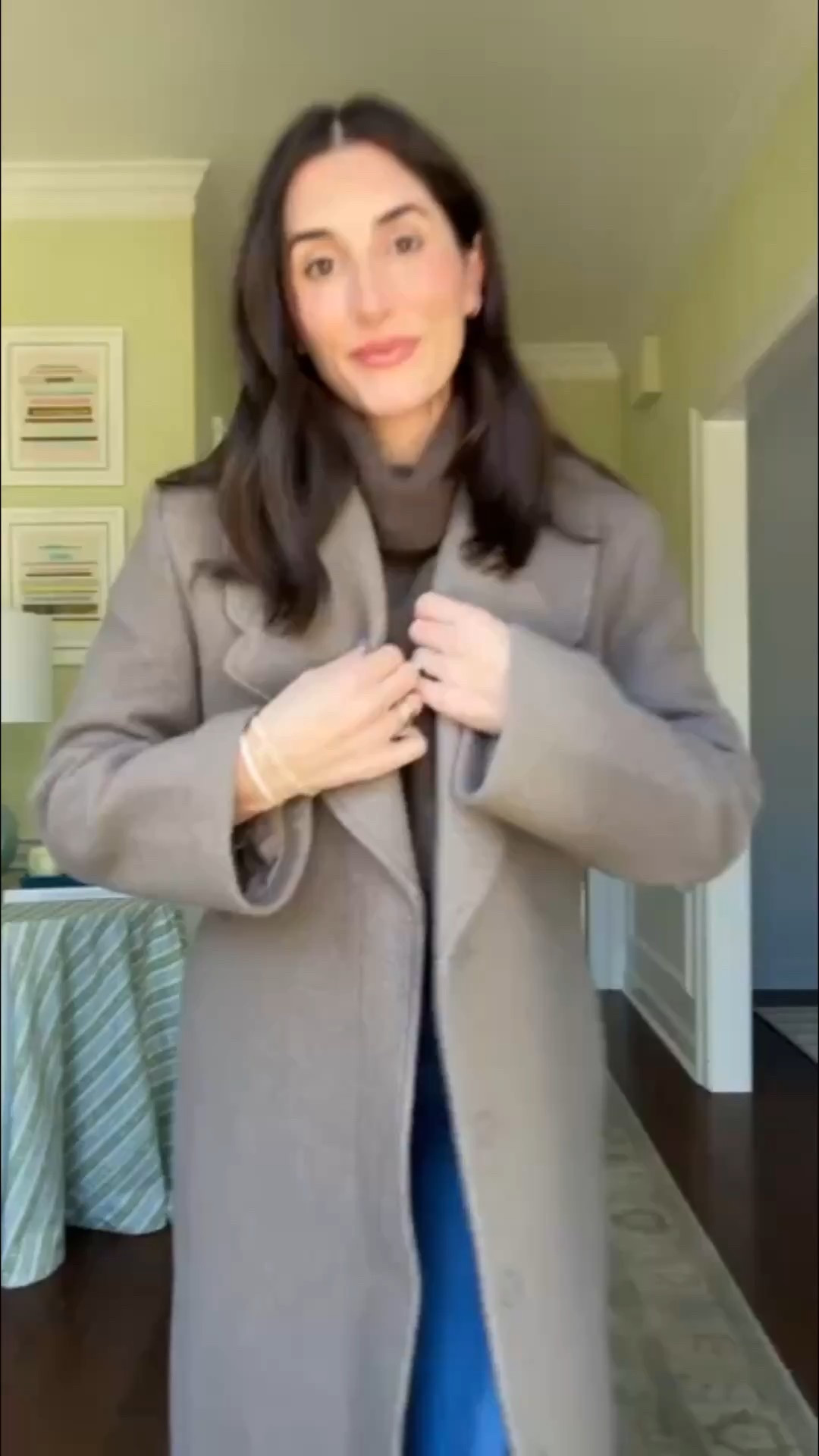 Obsessed with these @onequince jeans—so comfy, easy to dress up or down, and just $50 🤯 they’re TTS (I’m wearing the 28” length) I’m also in an XS in the wool coat and turtleneck sweater—both such great-quality pieces! #quincepartner