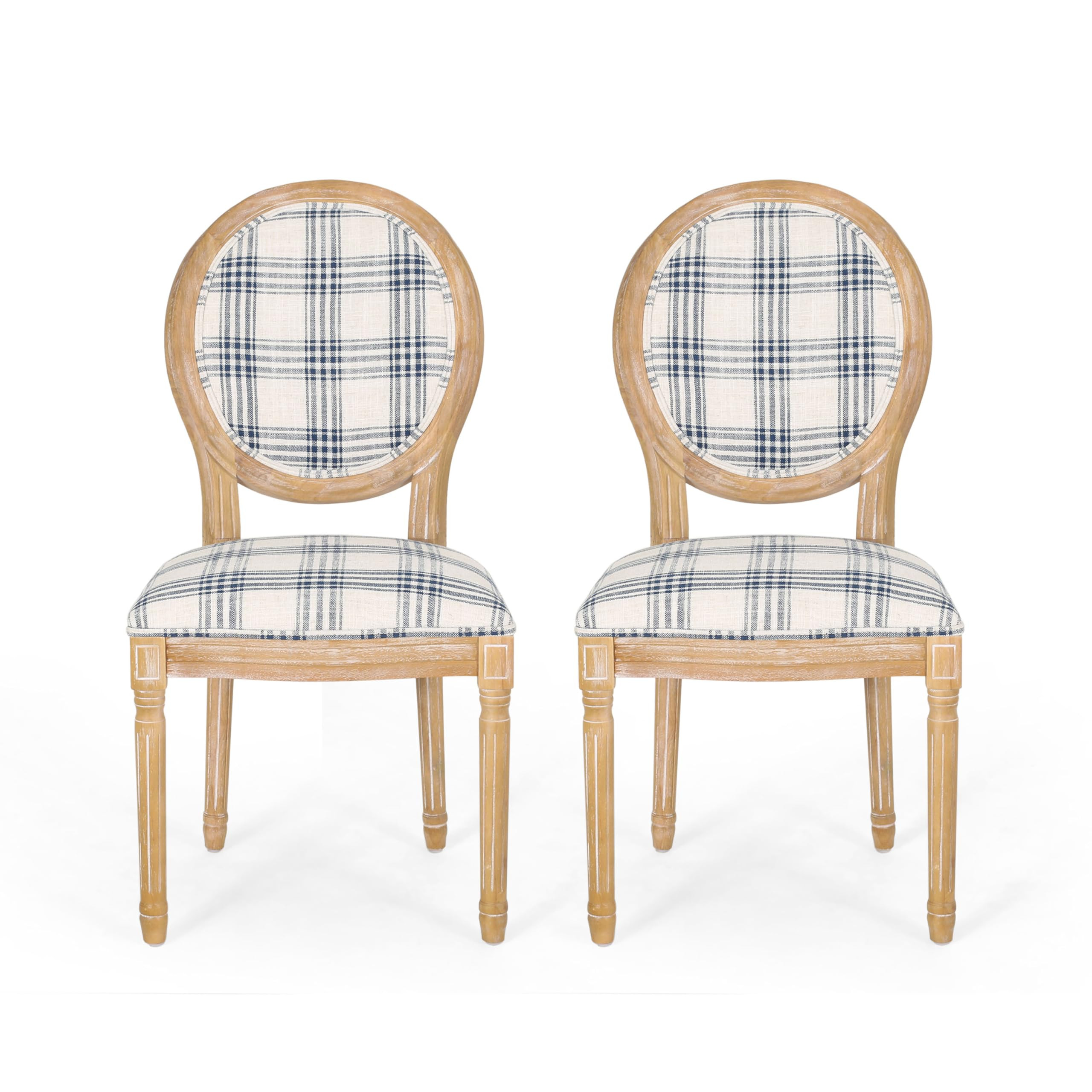 Christopher Knight Home Phinnaeus Dining Chair Set, Set of 2, Fabric, Dark Blue Plaid + Natural | Amazon (US)