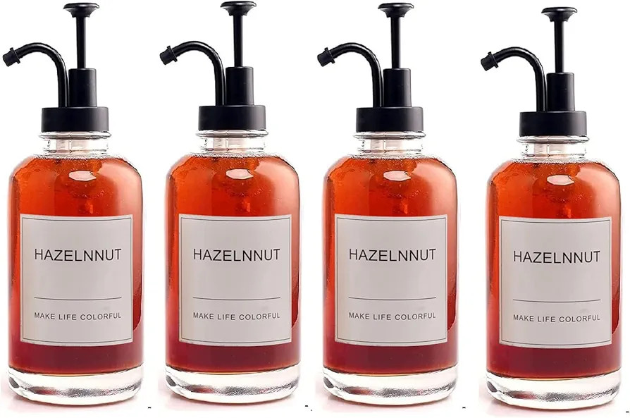 Coffee Bar Accessories 4 Pack Coffee Syrup Dispenser for Coffee Bar,500ML Glass Coffee Syrup Pump... | Amazon (US)