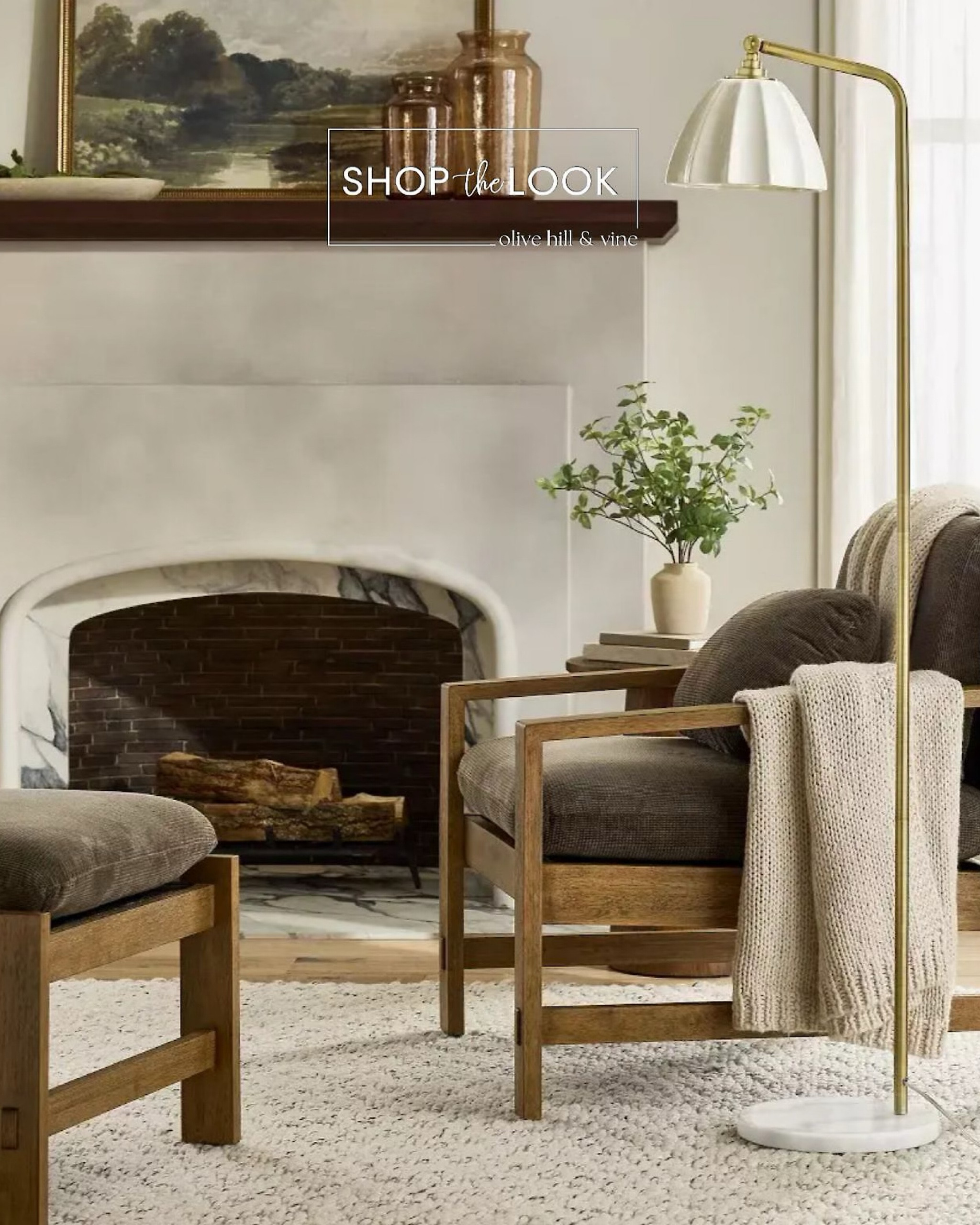 Infuse warmth and style into your living room with curated Target finds. A wood frame armchair with a matching ottoman anchors the space. Accents like tan glass vases, a fluted ceramic floor lamp, and a faux leaf plant bring a chic, cozy vibe.  

#LTKStyleTip #LTKHome #LTKFamily