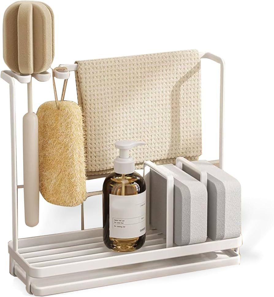 Stainless Steel Sink Caddy with High Brush Holder, Rustproof Sponge Holder & Soap Dispenser for K... | Amazon (US)