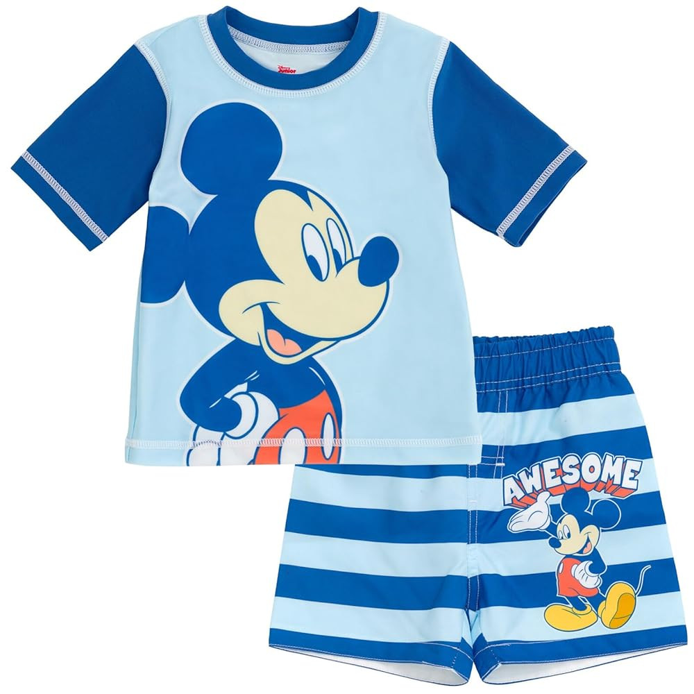 Disney Mickey Mouse Surfboard UPF 50+ Rash Guard Shirt & Swim Trunks Outfit Set Infant to Big Kid... | Amazon (US)