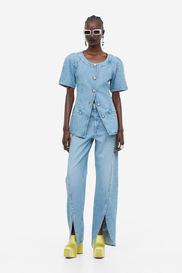 Rhinestone-embellished slit-hem jeans | H&M (UK, MY, IN, SG, PH, TW, HK)