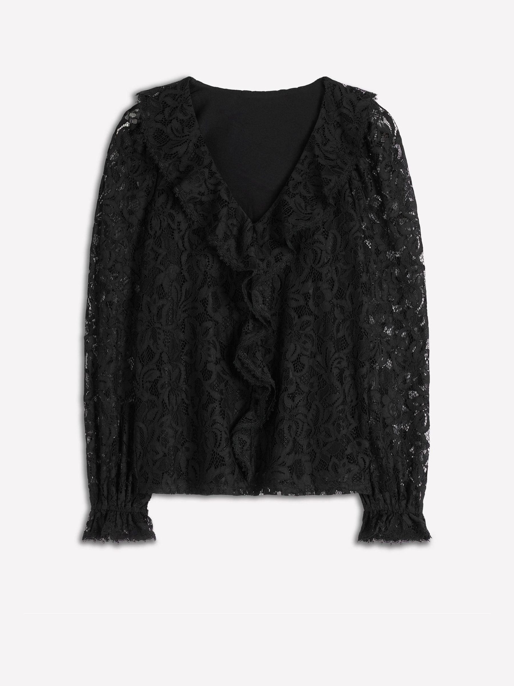 Boden Boden Black Ruffle Detail Lace Blouse | Next US