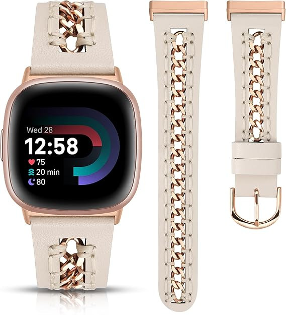 Minyee Leather Band Compatible with Fitbit Versa 4/3/Fitbit Sense 2/1 Bands Women, Dressy Premium... | Amazon (US)