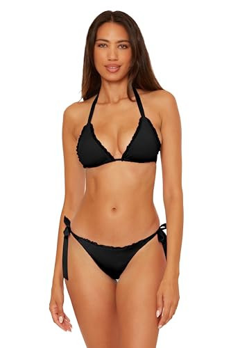 BECCA Frills - Women's Tie Side Bikini Bottom, Cheeky Coverage, Swimwear Separates for Women, Black, Large | Amazon (US)